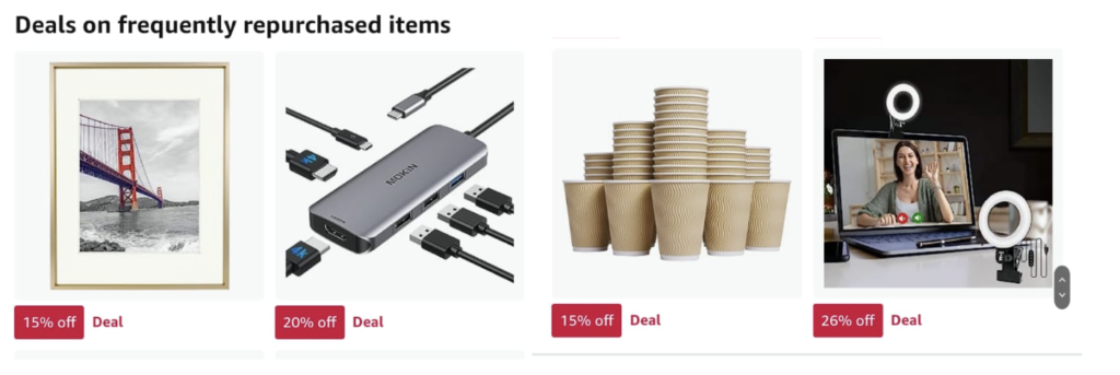Amazon's "Deals on frequently repurchased items" section use the data from your browsing history to present products that would appeal to the user